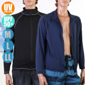 あす着(パケット便送料無料)メンズ UVカットラッシュガード フルZip ムジ長袖2WAY UPF50+ スクール対応 水着/アウトドア 11645821/108670