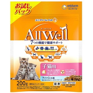 ユニチャーム All Well 健康に育つ子猫用 フィッシュ味挽き小魚とささみ フリーズドライパウダー入り 200g