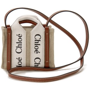 Chloe クロエ トートバッグ ホワイト/ブラウン CHC22AP235 I26 90U WOODY NANO TOTE & S WHITE/BROWN 【並行輸入品】