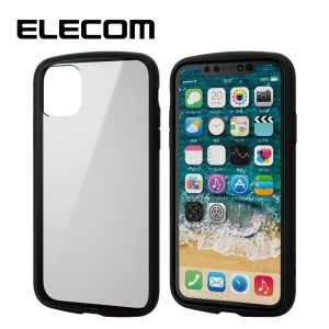 ELECOM PM-A19CTSLFCBK iPhone 6.1インチ ケース クリア 耐衝撃 ストラップホール フレーム ブラック