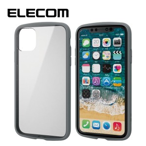 ELECOM PM-A19CTSLFCGY iPhone 6.1インチ ケース クリア 耐衝撃 ストラップホール フレーム グレー