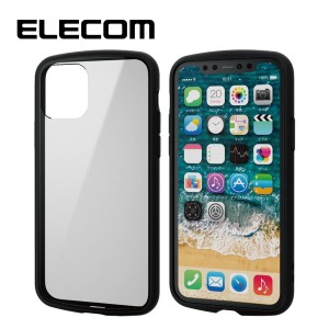 ELECOM PM-A19BTSLFCBK iPhone 5.8インチ ケース クリア 耐衝撃 ストラップホール フレーム ブラック