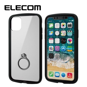 ELECOM PM-A19CTSLFCRBK iPhone 6.1インチ ケース クリア リング 耐衝撃 ストラップホール ブラック