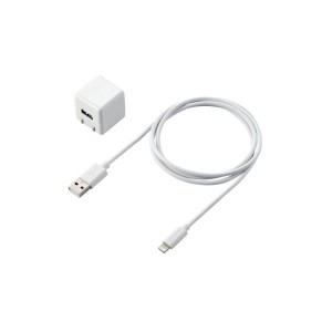 ELECOM MPA-ACL04WH iPhone充電器 iPad充電器 1m Lightning AC ケーブル同梱 ホワイト コンパクト 小型