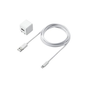 ELECOM MPA-ACL05WH iPhone充電器 iPad充電器 1.5m Lightning AC ケーブル同梱 ホワイト コンパクト 小型 メーカー直送