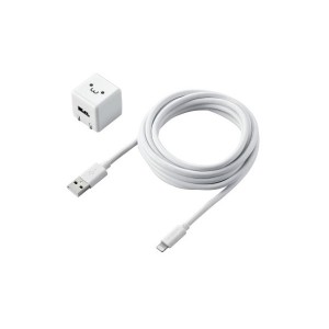 ELECOM MPA-ACL06WF iPhone充電器 iPad充電器 2.5m Lightning AC ケーブル同梱 ホワイトフェイス コンパクト 小型 メーカー直送