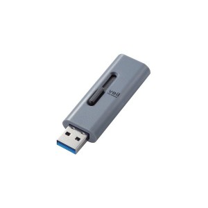 ELECOM MF-SLU3064GGY [USBメモリ 64GB USB3.2(Gen1) 高速データ転送 スライド式 キャップなし ストラップホール付 グレー] メーカー直送