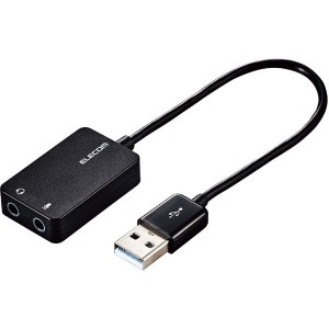 ELECOM USB-AADC02BK オーディオ変換アダプタ USB-φ3.5mm オーディオ出力 マイク入力 ケーブル付 15cm ブラック