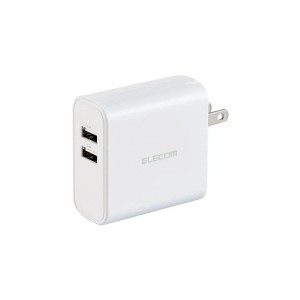 ELECOM EC-AC03WH [スマホ充電器 USB充電器 USBポート×2 コンパクト 2台同時充電 スマホ タブレット ホワイト]