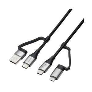 ELECOM MPA-AMBCC10BK [4in1 充電ケーブル ( USB Type C + USB A to USB Type C + microUSB ) PD 60W対応 ケーブル 1m 充電器 ブラック]