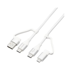 ELECOM MPA-AMBCC10WH [4in1 充電ケーブル ( USB Type C + USB A to USB Type C + microUSB ) PD 60W対応 ケーブル 1m 充電器 ホワイト]