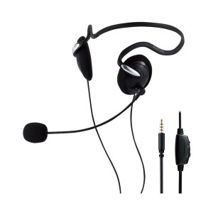 ELECOM HS-NB03STBK ブラック ヘッドホン ヘッドセット 無指向性 マイク付き 有線 4極 3.5mm 接続 両耳 ネックバンドタイプ