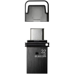 ELECOM MF-CAU32032GBK ブラック USBメモリ 32GB USB3.2(Gen1)/3.1(Gen1)/3.0/2.0 2in1 (Type-C / USB A) キャップ式 メーカー直送