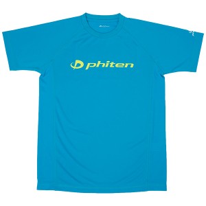 phiten RAKUシャツSPORTS 半袖 ロゴ入り Tシャツ ターコイズ×ロゴライム S JG397003