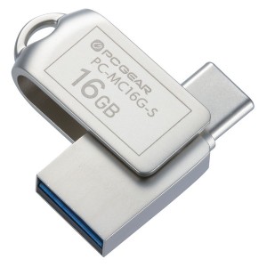 オーム電機 PC-MC16G-S [PCGEAR_USBメモリー (16GB・TypeC&TypeA対応)]