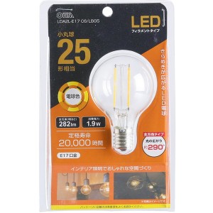 オーム電機 LDA2L-E17 C6/LBG5 [LEDフィラメント電球(E17口金・25形相当・小丸球・電球色)]