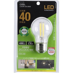 オーム電機 LDA3N C6/LBG5 [LEDフィラメント電球(E26口金・40形相当・小丸球・白昼色)]