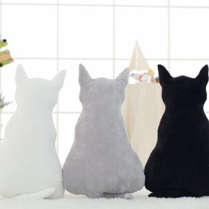  猫クッション 猫型 ねこ ネコ ふわふわ シンプル 無地 にゃんこ ぬいぐるみ 抱き枕 可愛い かわいい インテリア キャット ブラック グレ