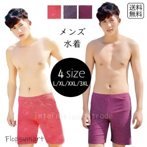 メンズ 水着 ドット 水玉柄 ハーフパンツ 夏 男性 紳士 シンプル 大人 男用 男物 パープル 紫 ブラウン 茶色 レッド 赤色 ペアルック カ