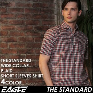 【送料無料】 シャツ 半袖 メンズ ワイドカラー チェック柄 大きいサイズ 日本規格 ブランド EAGLE THE STANDARD イーグル 半袖シャツ ワ