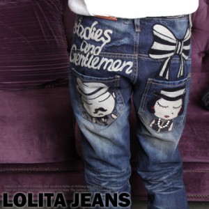 ロリータ ジーンズ LOLITA JEANS◆lo-1595 デニム リボン ボーダー ストーン ワッペン ボーイズ ロゴ 美脚 ヴィンテー