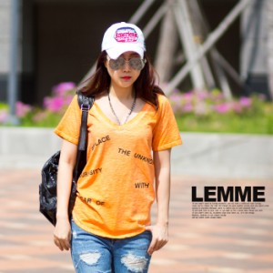 ★2016 S/S トップス★『杢柄英字ロゴＶネックＴシャツ』★lto333