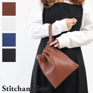 【商品レビューで＋P5％】ステッチアンドソー フラットワンストラップバッグ レザーハンドバッグ StitchandSew oh108 巾着 本革 レザー 