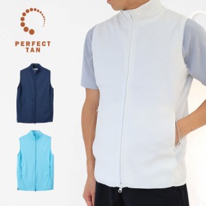 ポイント10倍 PERFECT TAN パーフェクト タン ゴルフ テックジップアップ ニットベスト MENS ノースリーブ ノースリ  ゴルフ用品 ロゴ入