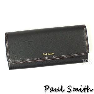 ポールスミス 財布 メンズ レディース Paul Smith クロスグレイン かぶせ長財布 ブラック PWW806