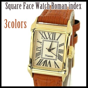 時計 腕時計 レディース メンズ スクエアフェイス　ローマンインデックス ウォッチ Square Face Watch Roman index 全３色 送料無料