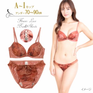 【大きいサイズ】脇高シアーレースブラジャー&ショーツセット下着(J-2067) レディース テラコッタ G H I 70 75 80 85 90 No.bs2326