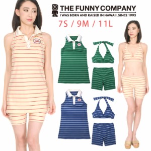 【送料無料】ブランド水着 The Funny Company ポロシャツワンピース付きビキニ水着3点セット ボーダー柄 No.8398