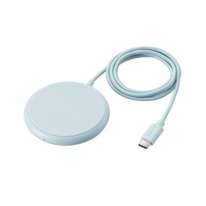 エレコム(ELECOM) W-QA25-BU(ブルー) ワイヤレス充電器 Qi認証 5W 卓上 滑り止めパッド ケーブル一体