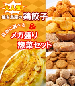 【送料無料】大人気 焼き鳥屋の鶏餃子(500ｇ 一個約28ｇ)と選べるメガ盛り惣菜2パックセット(ハンバーグ 唐揚げ(から揚げ) チキンナゲッ