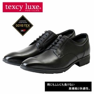 テクシーリュクス アシックス商事 texcy luxe 本革 革靴 ビジネスシューズ プレーントゥ GORE-TEX 黒 ブラック 3E ロングノーズ 靴 父の