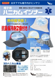 ●抗菌保冷剤２個サービス●　帽子用　ハニカムインナー　八角形　保冷剤ポケット付　ヘルメット、制帽、キャップ、ハット等にフィット 