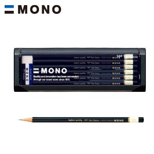 トンボ鉛筆 MONO モノ 高級鉛筆 六角軸 H / 2H / 4H /  F / HB / B / 2B / 4B / 5B / 6B 12本入り MONO 消しゴム付 プラケース付き 