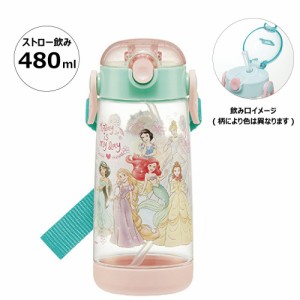  プリンセス 水筒 480ml ストローボトル プラスチック クリア  透明 軽量 子ども キッズ 女の子 キャラクター スケーター ディズニー 