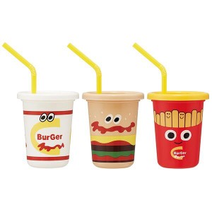  バーガーコンクス ストロー付きタンブラー 230ml 3個セット コップ カープ 蓋付きコップ プラスチック キャラクター ミックス スケータ