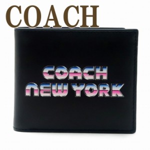コーチ COACH メンズ 二つ折り財布 カードケース レザー ブラック黒 ロゴ C3412QBBK ブランド 人気