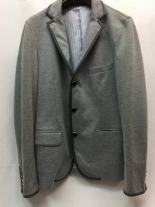 【古着】【MEN'S　MELROSE】　メンズメルローズ　パイピングスウェットテーラードジャケット　サイズ3　グレー　裏地ストライプ　メンズ 