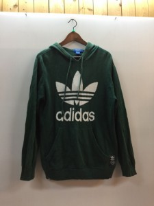 【古着】adidas　アディダス　KNIT TREFOILE HOODIE　グリーン　ロゴ入り　プルオーバー　ニット　パーカー　メンズ　トップス　Mサイズ 