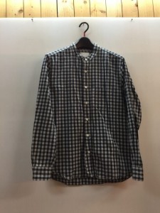 【古着】STILL BY HAND スティルバイハンド　バンドカラー　チェックシャツ　ネイビー　グレー　長袖　SH0154　メンズ　トップス　46　サ