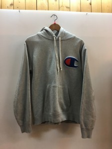 【古着】Champion チャンピオン　ビッグロゴ プルオーバー スウェット パーカー グレー　フーディ　フード　メンズ　トップス　Lサイズ　