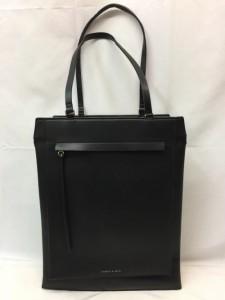 【古着】CHARLES＆KEITH　チャールズアンドキース　ジオメトリック　トートバッグ　合成皮革　ブラック／バッグ【中古】[☆2][12255-2024