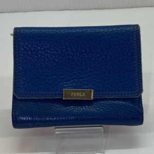 【古着】FURLA フルラ 二つ折り財布 レザー ゴールド金具 L字ファスナー レディース ネイビー／財布【中古】[☆2][12255-2024020312512]