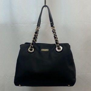 【古着】kate spade ケイトスペード PXRU2551 ショルダーバッグ チェーン ロゴプレート レディース ブラック ゴールド／バッグ【中古】[ 