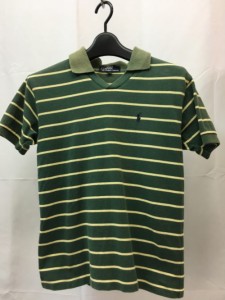 【古着】POLO RALPH LAUREN　ポロ ラルフローレン　ポロネック　半袖　シャツ　ボーダー　ワンポイント　綿　コットン　グリーン　緑　ベ