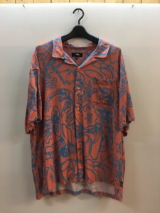 【古着】stussy ステューシー　半袖　シャツ　アロハシャツ　オレンジ　ブルー　花柄　メンズ　トップス　Lサイズ　レーヨン／シャツ【中