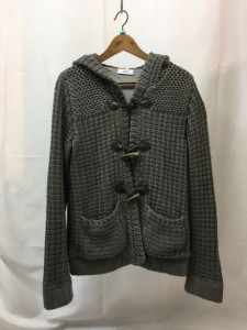 【古着】SHIPS シップス　ダッフルパーカー ニット ジャケット グレー　メンズ　Mサイズ　116-40-0009　コットン　フード　牛革／アウタ 